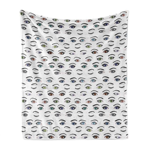Eyebrow Soft Flannel Fleece Throw Blanket, Assortment of Colorful Eyes and Brows in Various Shapes Close and Open Eyelids, Cozy Plush for Indoor and Outdoor Use, 60" x 80", Multicolor, by Ambesonne