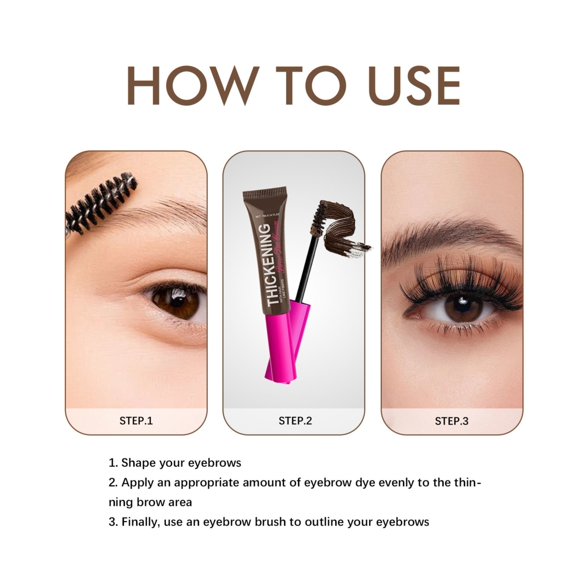 Tinted Brow Gel - Thickening Eyebrow Mascara, Brow Lift Fast Color, Brow Filler Cream Gel, Long Lasting Eye Makeup, Vegan Plant Fibers, Transfer-Proof, Women, 0.14oz, Eye Brow Tool 1PC*5