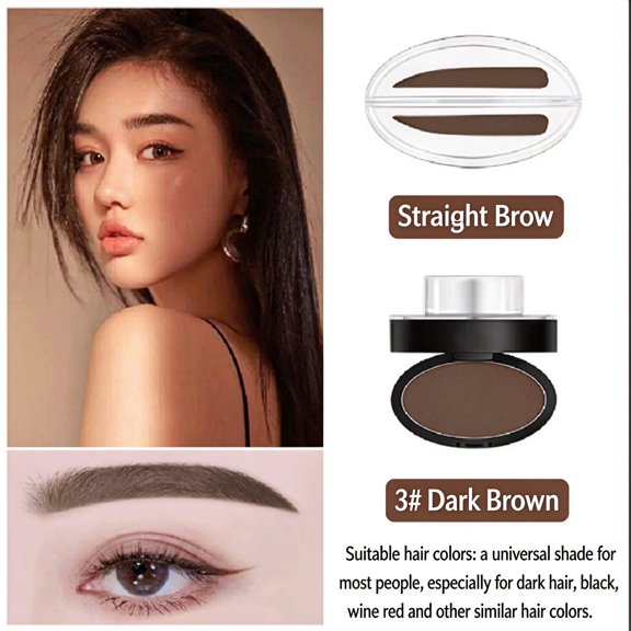 Eyebrow Stamp Kit, Dark Brown Brow Powder with 3 Reusable Stencils, Waterproof Smudge Proof, Symmetric Brows, Straight Brow Shaper, 1 Step Makeup, Long Lasting