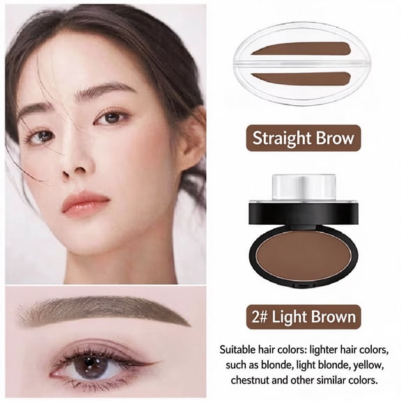 Eyebrow Stamp Kit, Light Brown Brow Powder with 3 Reusable Stencils, Waterproof Smudge Proof, Natural Straight Brow Shaper, Quick 1 Step Makeup, Long Lasting