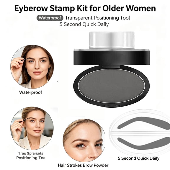 Eyebrow Stamp Kit for Older Women Waterproof with Transparent Positioning Tool with Hair Strokes Brow Powder for 5 Second Quick Daily for Beginner