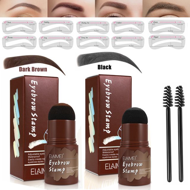 Eyebrow Stamp Stencil Kit (Dark Brown + Gray) One Step Natural Powder