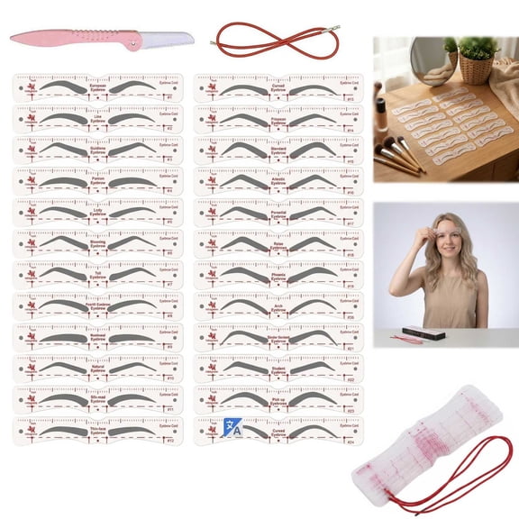 Eyebrow Stencil, 24 Eyebrow Shaper Kit, Reusable Eyebrow Template With Strap & Eyebrow Razor, 3 Minutes Makeup, Suitable for 98%