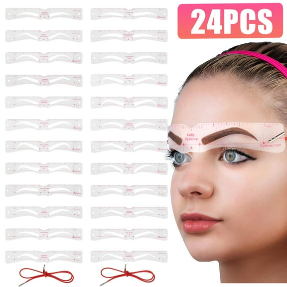 Eyebrow Stencil, 24Pcs Eyebrow Template Trimming Tool, Eyebrow Shaper Kit, Reusable Eyebrow Template With 2Pcs  Elastic Fixing Rope, 3 Minutes Makeup Tools For A Variety of Face