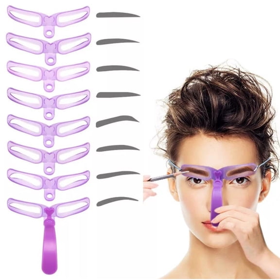 Eyebrow Stencil, 8 Eyebrow Shaper Kit, Reusable Eyebrow Template With Strap, 3 Minutes Makeup, Suitable For 98%,Purple