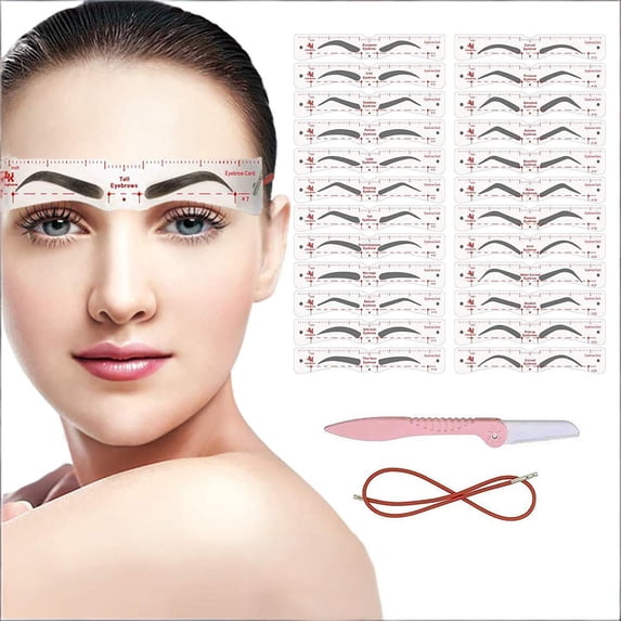 Eyebrow Stencil & Eyebrow Pencil, 24 Eyebrow Shaper Kit, Reusable Eyebrow Template With Strap & Eyebrow Razor, 3 Minutes Makeup, Suitable for 98%