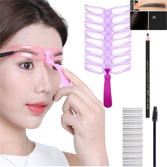 Eyebrow Stencil Kit, Reusable Eyebrow Shaping Templates Set with Waterproof Eyebrow Pencil, Eyebrow Razors and Eyebrow Brush, Long‑Lasting Brow Makeup Tool for Beginners