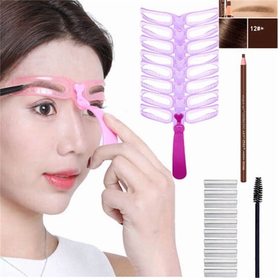 Eyebrow Stencil Kit, Reusable Eyebrow Shaping Templates Set with Waterproof Eyebrow Pencil, Eyebrow Razors and Eyebrow Brush, Long‑Lasting Brow Makeup Tool for Beginners