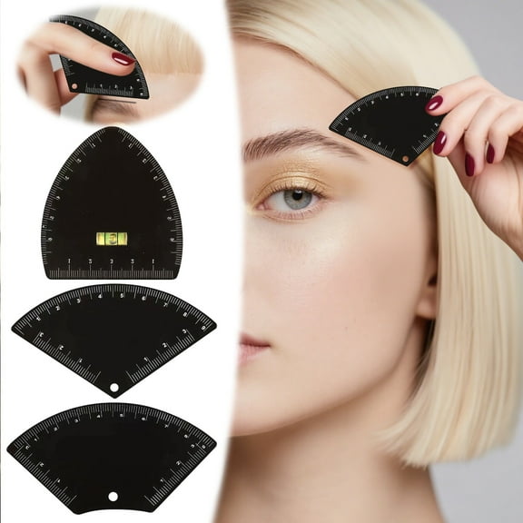 Eyebrow Stencils for Shaping, Alloy Fast Drawing Eyebrow Measuring tool Reusable Double-Sided Brow Mapping Kit for Women Beginner (triangle+Level ruler+fan)