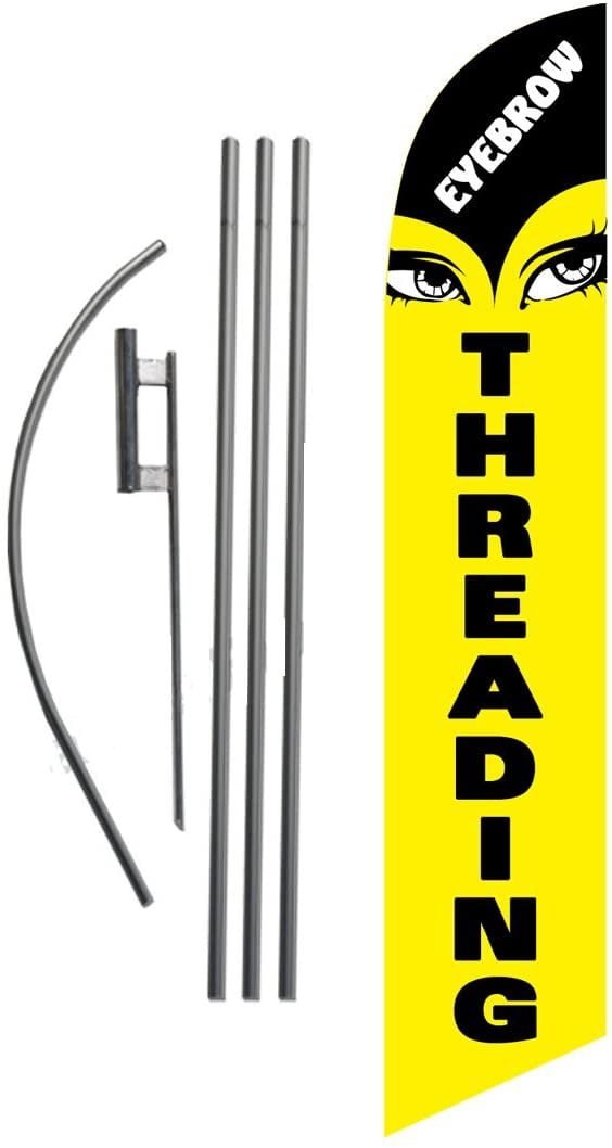 Eyebrow Threading Advertising Feather Banner Swooper Flag Sign with Flag Pole Kit and Ground Stake