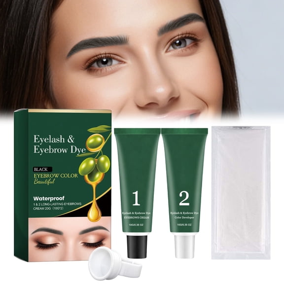 Eyebrow Tint Set Dye Kit with Color Tint, Cream Developer and Styling Brush Long-Lasting Effect Up (Black)