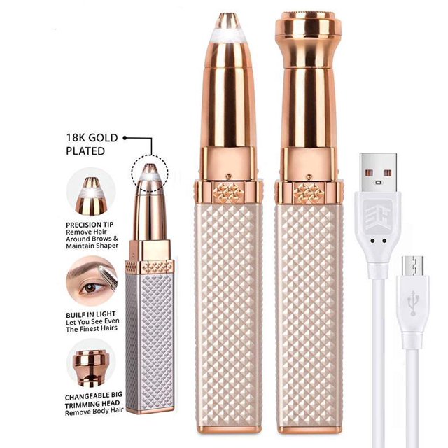 Eyebrow Trimmer (Golden), Female Face Hair Remover, 2 In 1 Eyebrow