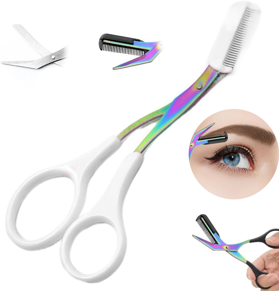 Eyebrow Trimmer Scissor, 2 in 1 Eyebrow Scissors with Comb Stainless