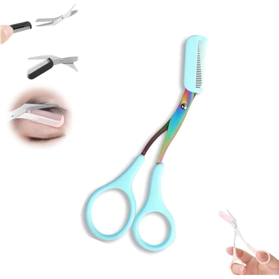 Eyebrow Trimmer Scissor, 2025 New 2 in 1 Eyebrow Scissors with Comb, Curved Eye Brow Razor, Non-Slip Stainless Steel Facial Hair Removal Accessories Makeup Tool