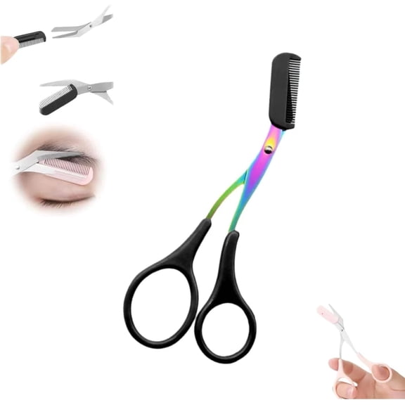 Eyebrow Trimmer Scissor, 2025 New 2 in 1 Eyebrow Scissors with Comb, Curved Eye Brow Razor, Non-Slip Stainless Steel Facial Hair Removal Accessories Makeup Tool
