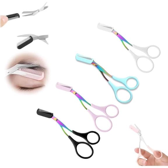Eyebrow Trimmer Scissor, 2025 New 2 in 1 Eyebrow Scissors with Comb, Curved Eye Brow Razor, Non-Slip Stainless Steel Facial Hair Removal Accessories Makeup Tool