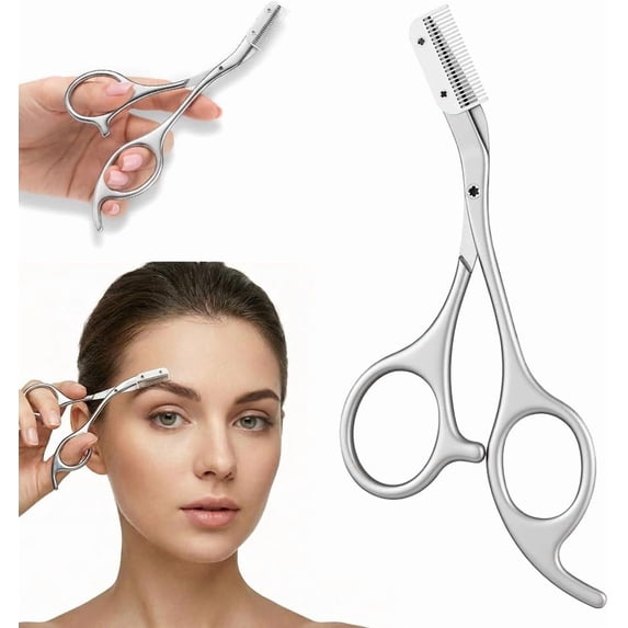 Eyebrow Trimmer Scissor with Comb, 2026 New 2-in-1 Stainless Steel Precision Eyebrow Cutter, Upgrade 2-in-1 Professional Eyebrow Scissors Eyebrow Cutter Hair Removal (Grey)
