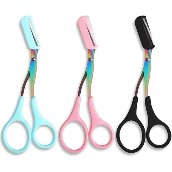 Eyebrow Trimmer Scissors for Women Eyebrow Scissors with Comb Eyebrow Shaping Cut Comb Scissors Non Slip Finger Grips Hair Removal Beauty Accessories for Men Women (Black, Pink, Orchid)