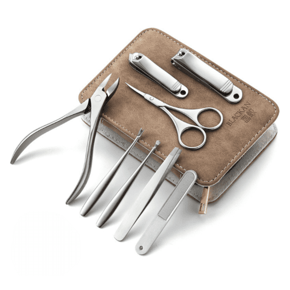 Eyebrow Trimmer Set Grooming Pedicure Kit,Professional Stainless Steel with Leather Travel Case Men & Women Gifts