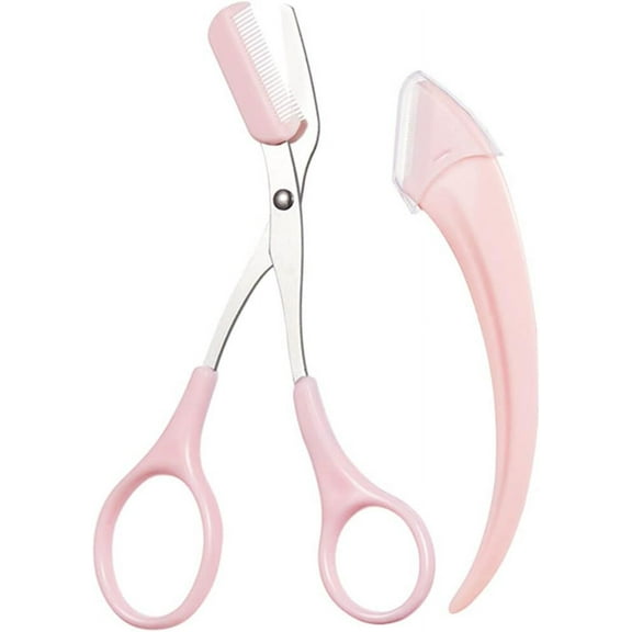 Eyebrow Trimmer Set Stainless Steel Curved Razor with Comb Eyelash Scissors Comb Eyebrow Grooming Shaper Beauty Removal Tool