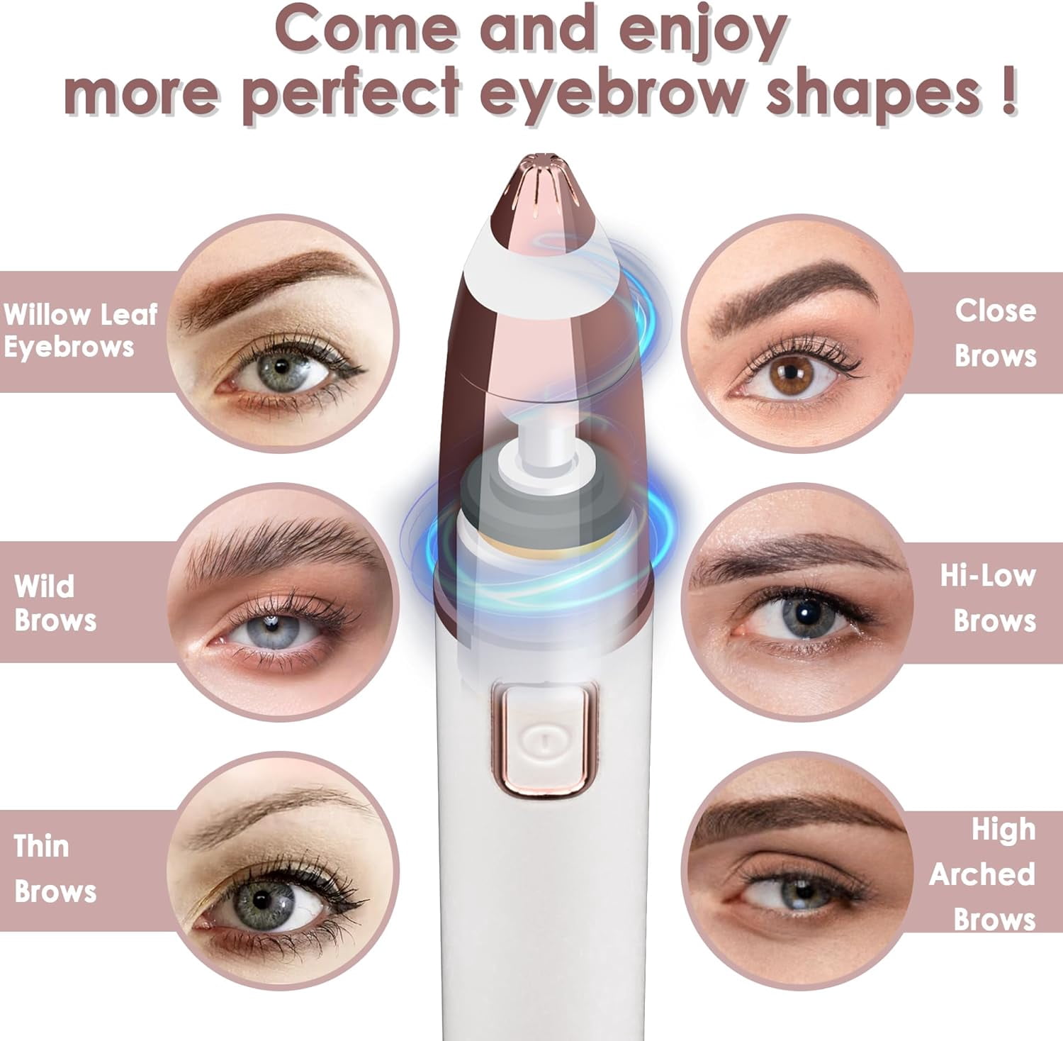 Eyebrow Trimmer for Women,Electric Eyebrow Hair Remover, Painless Brow Razor Shaper with LED Light, USB Rechargeable, Eye Brow and Face Epilator for Ladies(White)