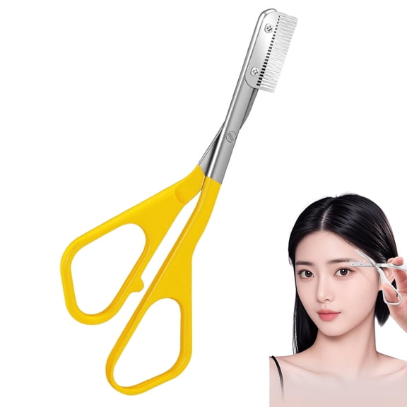 Eyebrow Trimming Scissors with Comb, Stainless Steel Professional Eyebrows Trimmer, Non-Slip Eyebrow Cutter Eye Brow Razors,Eye Brow Shaper Trimming Scissors Makeup Tool (Yellow)