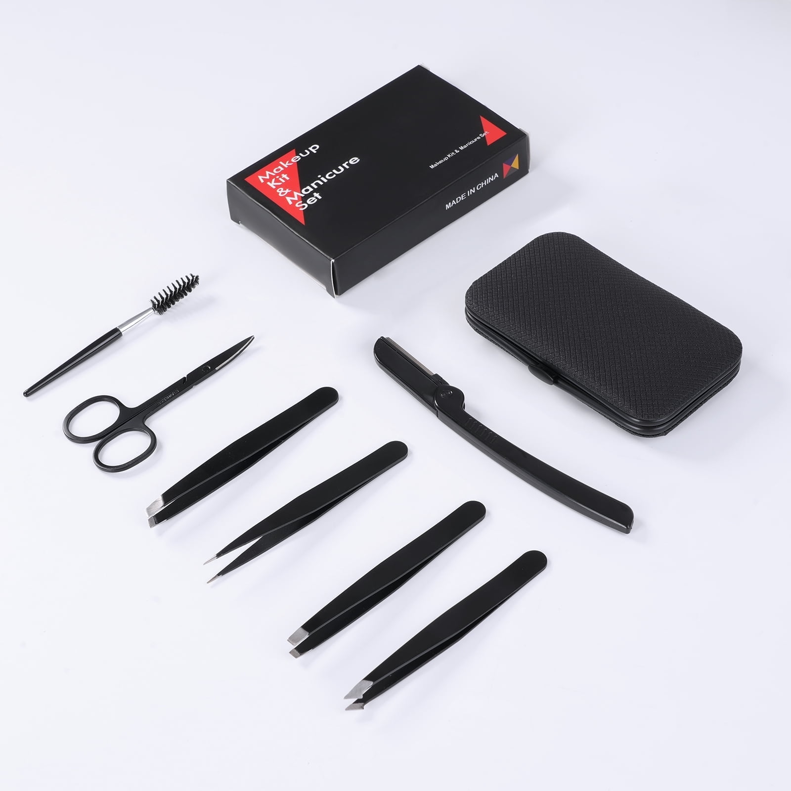 Eyebrow Tweezer Set, 7 Pcs Tweezers Set for Women, Precision Tweezer for Eyebrows with Curved Scissors and Eyebrow Razor for Ingrown Hair