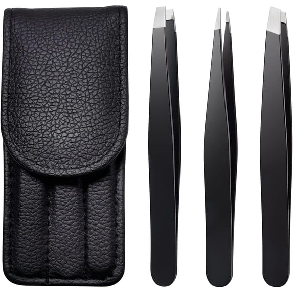 Eyebrow Tweezers Set,Stainless Steel Precision Remover Kit for Facial Hair, Inward Growing Hair and Splinter,Suitable for Women, Men (Black)
