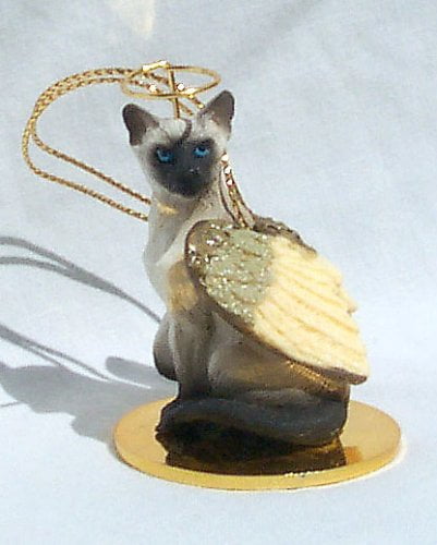Hand-Painted Winter Siamese Cat Angel Resin Figurine