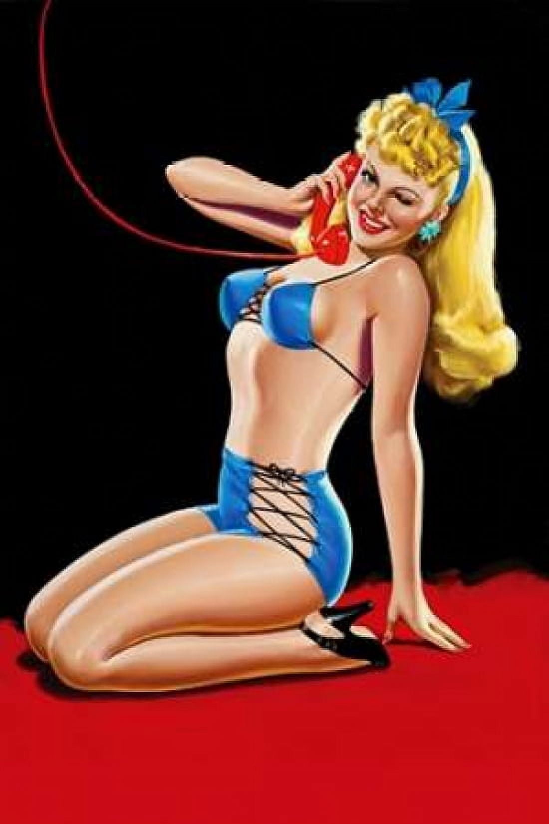 Eyeful Magazine Pin up in Blue Bikini Canvas Art - Peter Driben (24 x 36)