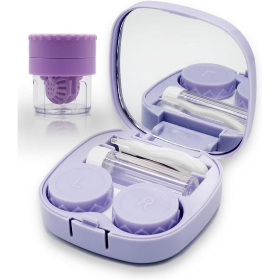 Eyeglass Case, Contact Lens Case with Cleaner Washer, Travel Size Cute Colored Contact Lenses Applicator Removal Tool Kit with Mirror Solution Bottle for Daily Outdoor (Purple)