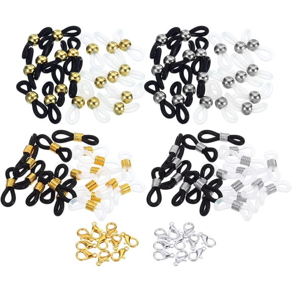 Eyeglass Chain Connector Retainer, 100 Pack Adjustable Anti Slip Silicone Rubber Strap Holder End Loop 3 Styles Assorted Kit for Sunglasses