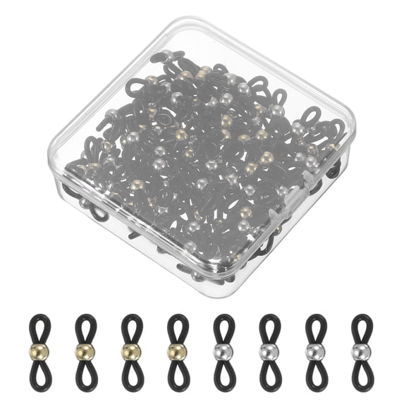 Eyeglass Chain End, 120 Pcs Round Eyeglass Chain Connector with Medium Box for Eyeglass Holder, Black Silver/Gold