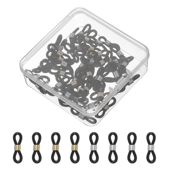 Eyeglass Chain End, 60 Pcs Eyeglass Chain Connector with Small Box for Eyeglass Holder, Black Gold/Silver