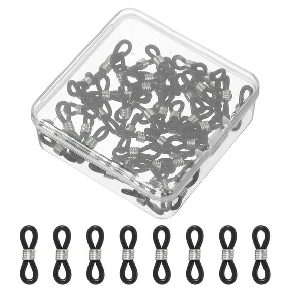 Eyeglass Chain End, 60 Pcs Eyeglass Chain Connector with Small Box for Eyeglass Holder, Black/Silver