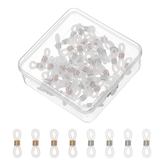 Eyeglass Chain End, 60 Pcs Eyeglass Chain Connector with Small Box for Eyeglass Holder, White Gold/Silver