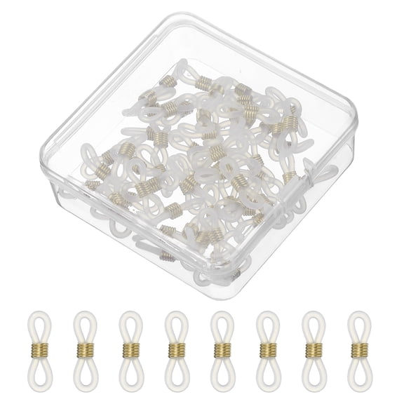 Eyeglass Chain End, 60 Pcs Eyeglass Chain Connector with Small Box for Eyeglass Holder, White/Gold