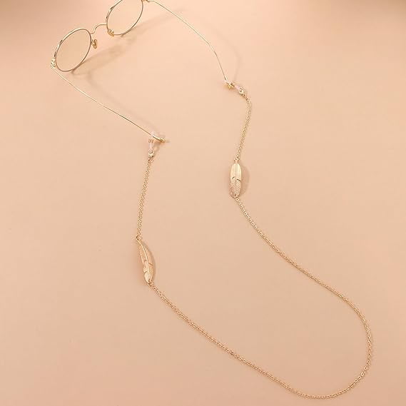Eyeglass Chain, Stylish Alloy Feather Anti-Lost Glasses Retainer Around Neck Eye Glasses Holder with Unique Feather Modeling Pendant Overall Looks Exquisite and can be Perfect Jewelry