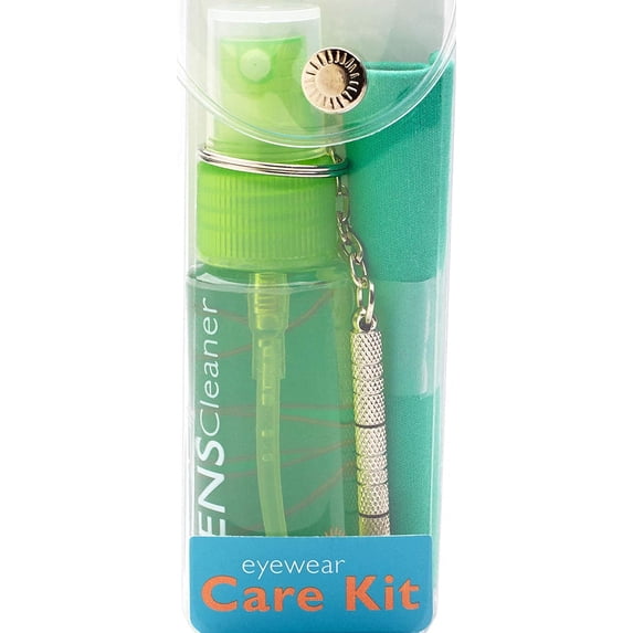 Eyeglass Cleaning & Repair Kit; 1oz Bottle Cleaning Spray, Microfiber Cleaning Cloth, Keychain Screwdriver, Green
