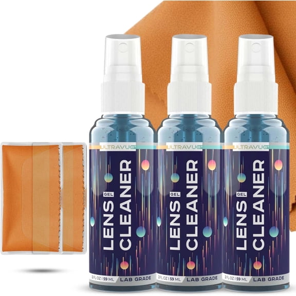 Eyeglass Gel Lens Cleaner Spray Kit - 3 x 2oz Gel Eyeglasses Cleaner Spray Bottle + 2 Microfiber Cloth for Cleaning - Safe for All Lenses (AR Coated Included), Eyeglasses and Screens