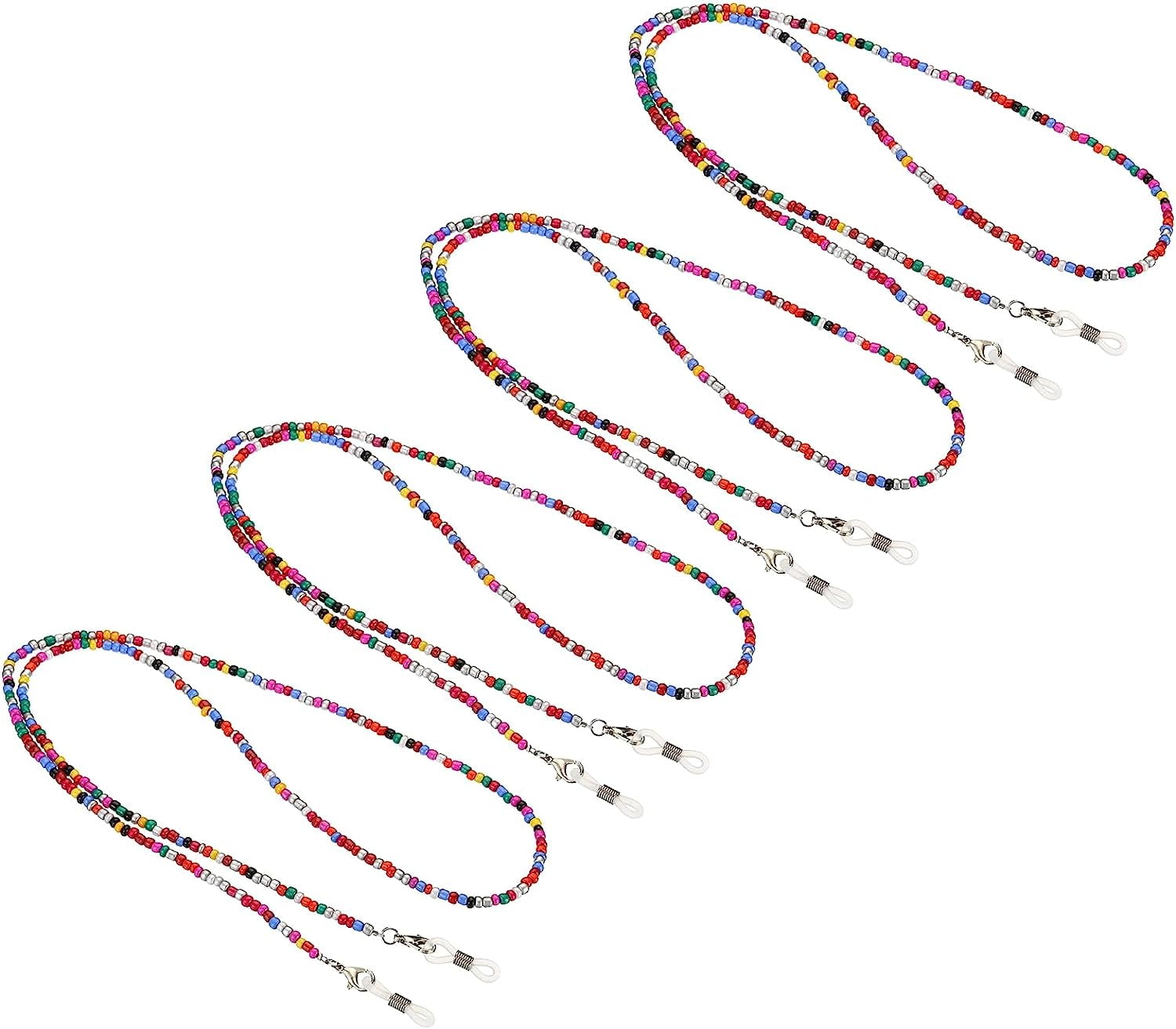 Eyeglass Holder Chains, 4 Pack Adjustable Eye Glasses Neck Strap String Beaded Lanyard Sunglasses Eyewear Retainer for Men Women, Pink Mixed