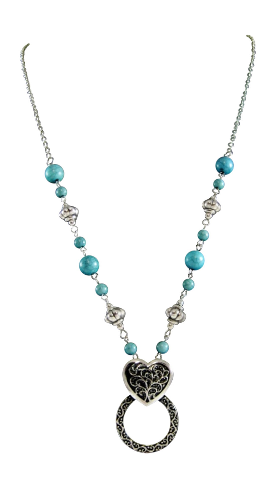 Eyeglass Holder Necklace Lanyard with Turquoise & Silver Tone Beads