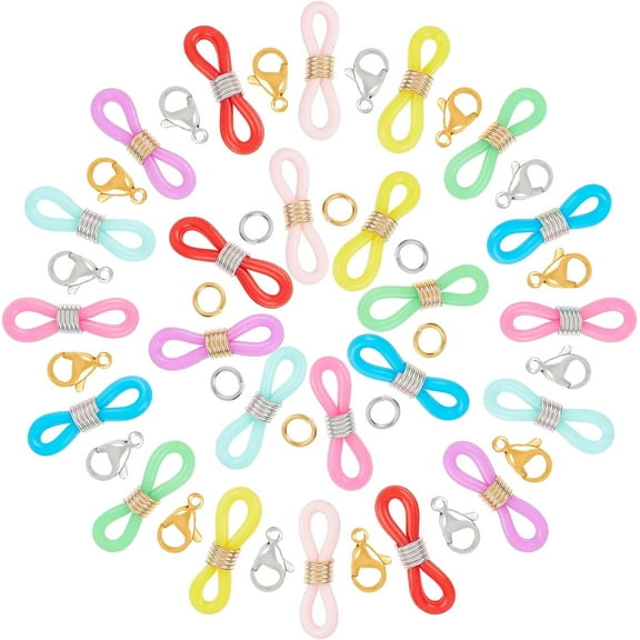 Eyeglass Holders with Zinc Alloy Lobster Claw Clasps and Brass Jump Rings Mixed Color Eyeglass Holders: 80pcs/set