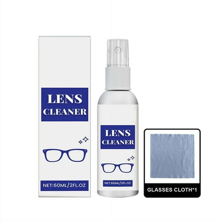 Eyeglass Lens Cleaner Kit - 2 x 2fl.oz Travel Size Lens Cleaner Spray Bottle + 2 Microfiber Cleaning Cloths - Safe for All Lenses, Eyeglasses and Screens - Clear