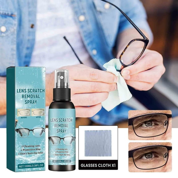 Eyeglass Lens Cleaning Spray | Streak-Free Glasses Cleaner Solution with Anti-Scratch & Water-Repellent Coating | Multiuse for Plastic, Coated, Polarized Eyewear | Travel Size 100ml | Polishes &
