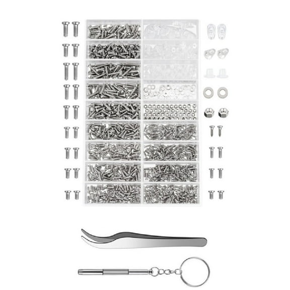 Eyeglass Repair Kit – 1000PCS Optical Screw, Nut & Nose Pad Assortment Set with Tweezers & Screwdrivers for Glasses & Sunglasses Maintenance TIKA