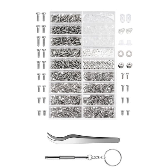1000 Piece Eyeglass Repair Kit, Optical Screws, Nuts and Nose Pads Set with Tweezers and Screwdrivers, TIKA