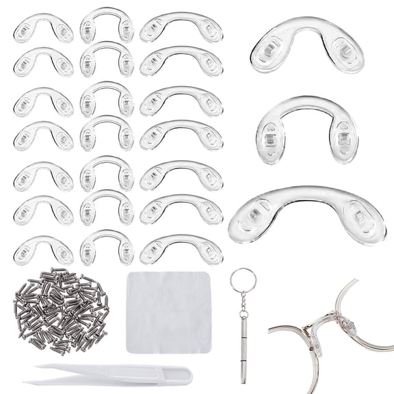Eyeglass Repair Kit 30Pcs U Shaped Eyeglasses Nose Pads 3 Size Saddle Bridge Nose Pad Silicone Glasses U Shaped Screw-in Noses Pad with 100Pcs Screw