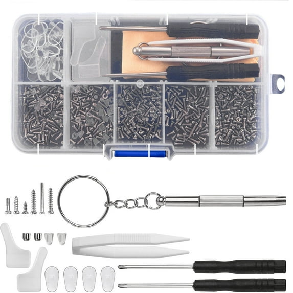 Eyeglass Repair Kit,Topboutique Glasses Repair Kit with 500 Screws,Spectacles Glasses Repair Tool with Nose Pads,Tweezers,Cleaning Cloth,Tweezers,Screwdriver,Sunglasses Repair Tightening Tool