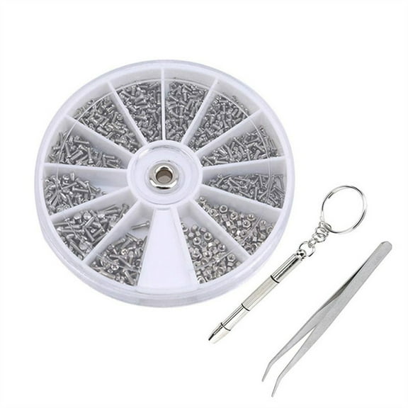 Eyeglass Repair Screw and Nuts Kit(1000pcs), Mini Eyeglass Screws with Screwdriver and Tweezer, Metal Eyeglass Watch Clock Repair Tool Kit Hinge Repair Supplies for Professionals(Silver,3x3")